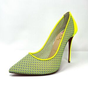 Christian Louboutin Follies Lace Mesh 100 Neon Yellow Green High Heels Pumps 41